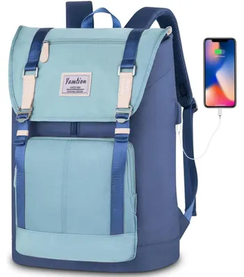 Image de Sac à dos pour ordinateur portable, 17 pouces, avec port de charge USB, couleur bleu marine