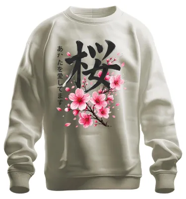 Obrázok produktu pre Japonské sakury, ružové kvety, Japonsko, štýl Y2K, mikina s kapucňou, prírodná farba, veľkosť XXL