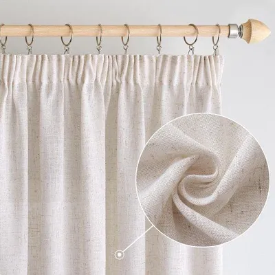 Productafbeelding van Ibenzoa® Halfdoorschijnende gordijnen met linnenlook, set van 2 stuks, 140 x 260 cm – geschikt voor slaapkamer en woonkamer