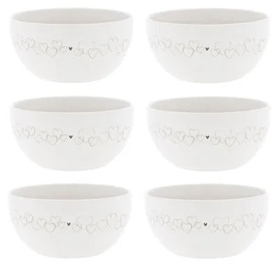 Produktbild von 6er Set Müslischalen Hearts over all weiß beige D. 14,5cm Bastion Collections