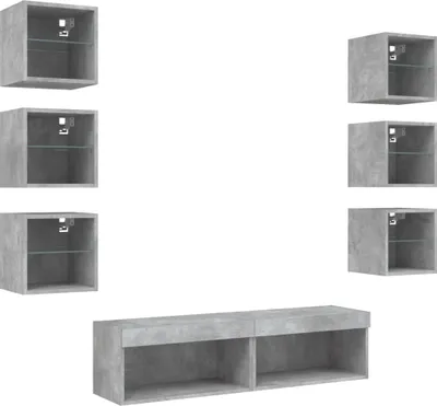 Produktbild von vidaXL 8-tlg. Wohnwand mit LED-Beleuchtung Betongrau Holzwerkstoff
