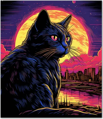 Produktbild von Wallario Herdabdeckplatte aus Glas, Größe 52 x 60 cm 1-teilig, Motiv Katze unter Vollmond