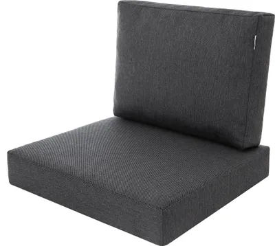 A dark gray cushion set for outdoor furniture, shown against a white background.