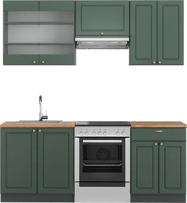 Produktbild von Küchenzeile Vicco Fame-Line Grün-Gold Landhaus/Anthrazit 200 cm , AP Eiche, Model 42341