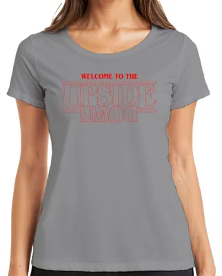 Produktbild von WELCOME TO THE UPSIDE DOWN Stranger Horror 80s Retro Demogorgon Damen T-Shirt, Grau, XL
