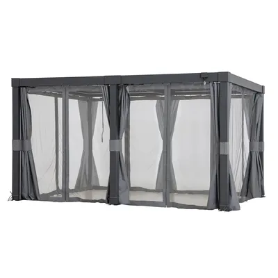 Produktbild von Sunjoy Set aus Multi Lamellenpergola MATTERHORN mit Vorhänge und Moskitonetze - 306cm x 406cm, anthrazit