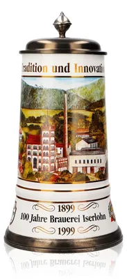 Produktbild von Krombacher Bierglas Steinzeugkrug Seidel Zinndeckel 1,09l Krug "100 Jahre"