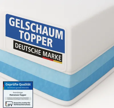 Produktbild von Arensberger Matratzen Topper LUXURY, 180x200cm, Gelschaum und Memory Gel Foam Matratzentopper, waschbar, geeignet für Federkern & Matratzen, Höhe 10cm