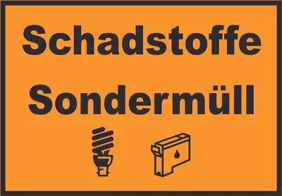 Produktbild von Schadstoffe Sondermüll Mülltrennung Schild Text Symbol Lack Tinte waagerecht A0 Rückseite selbstklebend