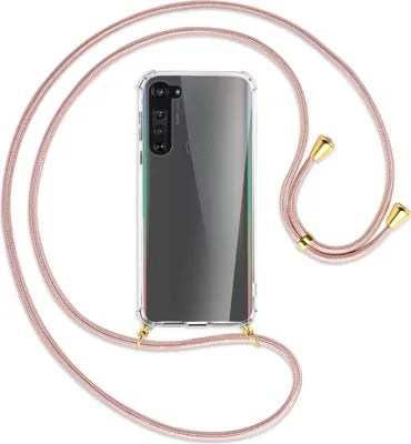 Produktbild von Handykette Backcover-Schutzhülle mit Band (Metall goldfarben) für Motorola Edge - roségold