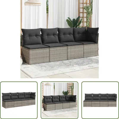 Produktbild von The Living Store Gartensofa mit Kissen 4-Sitzer Grau Poly Rattan
