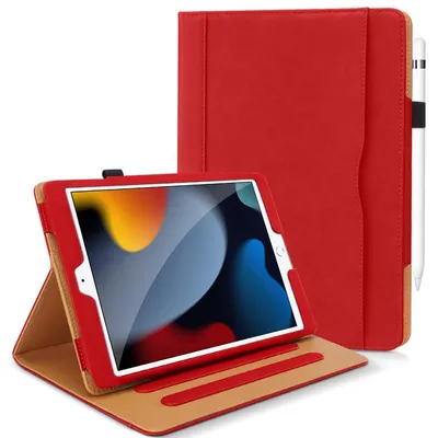 Obrázok produktu pre Ochranné puzdro pre iPad 9./8./7. generácie, 10,2 palca, červené, s podstavcom a funkciou automatického uspávania/prebúdzania, s vzhľadom kože