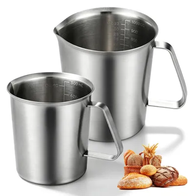 2 Edelstahl-Messbecher 500 ml + 1000 ml mit Skala, silber