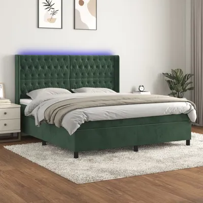 Produktbild von Cloris Designermöbel Boxspringbett mit Matratze & LED Dunkelgrün 180x200 cm Samt 2024 Neu