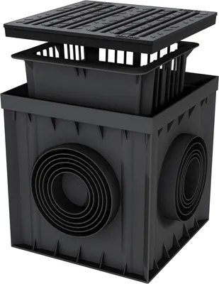 Produktbild von Hofablauf Gartenablauf schwarz  PVC Gusseisen Gitter Bodenablauf Regenablauf (C250 PP/Line/Gusseisen Schwarz, 300x300x300 mm)