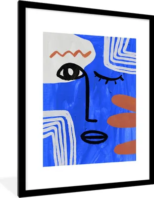 Produktbild von MuchoWow® Gerahmtes Poster Gesicht - Blau - Design 60x80 cm - Poster mit Schwarzem Bilderrahmen Wandposter Rahmen Foto Bilder - Wohnzimmer - Dekorationen - Prämie