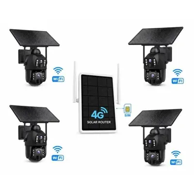 Image de Kit de vidéosurveillance RobiCam : 4 caméras WiFi solaires 3MP avec routeur 4G LTE