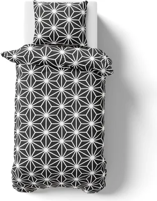 Produktbild von 4 teilige Bettwäsche 135x200 cm  Premium Mikrofaser Bettbezug Garnitur Set Anthrazit Weiß Star