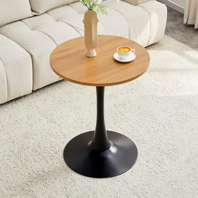 Produktbild von Runder Beistelltisch 60 cm, Schwarz+Holzmaserung, MDF, goldene Metallbeine