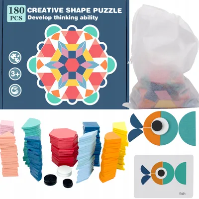Zdjęcie produktu dla Drewniana Układanka Montessori Puzzle Klocki 180El
