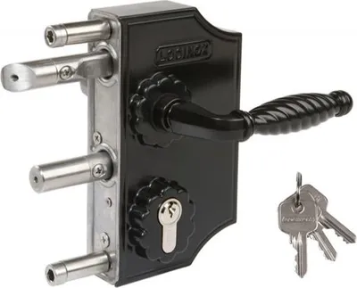 Zdjęcie produktu dla LAKQ Zamek dekoracyjny Locinox do bram z klamką do profilu 40 mm, czarny RAL 9005