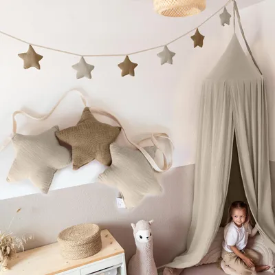Imagen del producto de Guirnalda de estrellas Beige claro & Beige oscuro sin aplicación dorada - Tela 3 m