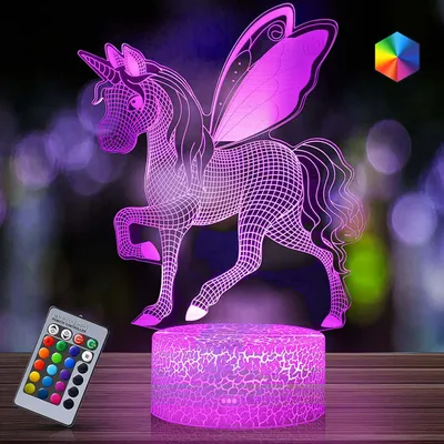 Produktbild von Kinder 3D LED Nachtlicht Einhorn Pferd Tisch Lampe mit 16 Farbwechsel Fernbedienung Weihnachten Geschenke Geburtstag Spielzeug