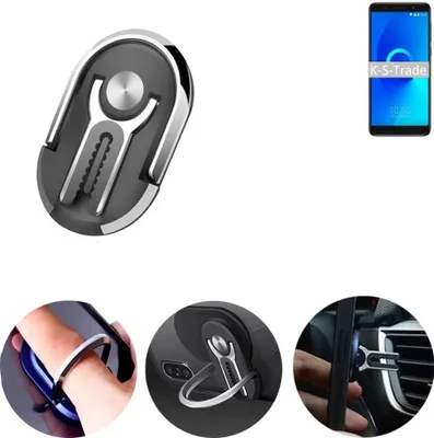 Produktbild von K-S-Trade 3in1 Smartphone-Ring Handy-Ring kompatibel mit Alcatel 3X Fingerhalterung Handyring Tischständer Lüftungsgitter-Halterung Tisch Ständer