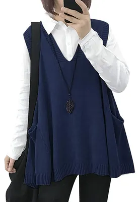 Productafbeelding van Janein dames pullunder, mouwloos, V-hals, gebreide vest, oversized gebreide vest