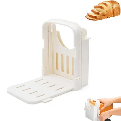 Produktbild von Brotschneider - Zusammenklappbares Brotschneidegestell - 3 Schnittstärken - Manueller Brotschneider - Für selbstgebackenes Brot - Stabil und präzise