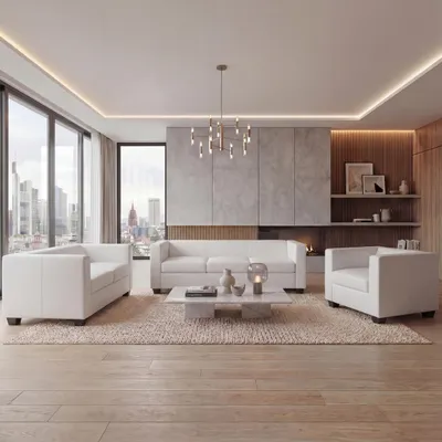 Produktbild von 3-2-1 Sofagarnitur Couchgarnitur Loungesofa Lille  Kunstleder, weiß