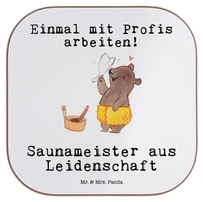 Produktbild von Mr. & Mrs. Panda Untersetzer für Gläser Saunameister Leidenschaft - Weiß - Geschenk, gläseruntersetzer, Coaster, Tassenuntersetzer, Tischuntersetzer