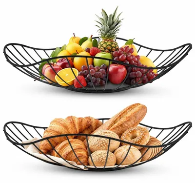 Immagine prodotto di Set di 2 cesti per frutta in metallo nero, con motivo a foglie