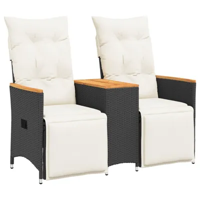 Produktbild von vidaXL Gartensofa 2-Sitzer Verstellbar mit Tisch Schwarz Poly Rattan