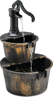 Produktbild von GOPLUS Gartenbrunnen Holz, Springbrunnen Zierbrunnen mit Wasserpumpe, Fassbrunnen Wasserfall, Holzbrunnen Holzeimer deko, Wasserspiel für Garten