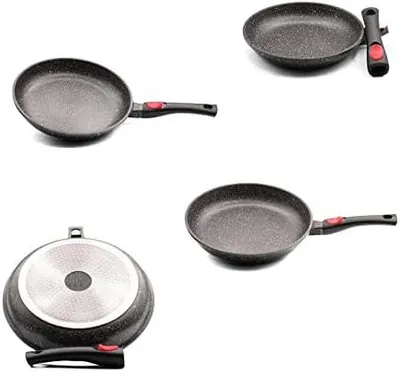 Imagen del producto de Juego de sartenes Silecomplaza, de 20/24/28/30 cm, apto para todo tipo de cocinas, incluyendo inducción, con mango desmontable