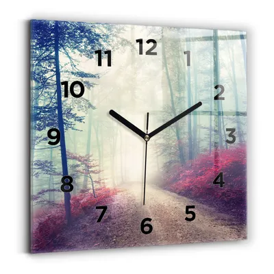 Produktbild von Wallfluent Wanduhr – Stilles Quarzuhrwerk - Uhr Dekoration Wohnzimmer Schlafzimmer Küche - Zifferblatt - schwarze Zeiger - 30x30 cm - Herbststraße Waldnebel