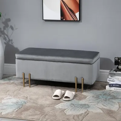 Obrázek produktu pro Úložná lavice - Sedací lavice - Lavice do předsíně - Úložný box - Úložná krabice - Světlě šedý samet - 100x40x42 cm