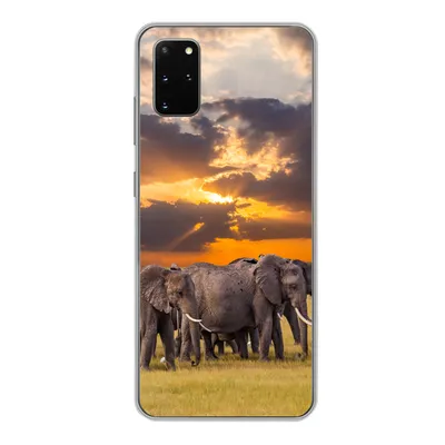 Produktbild von MuchoWow® Handyhülle Schutzhülle Hülle für Samsung Galaxy S20 Plus Elefant - Tiere - Gras - Sonnenuntergang - Natur Silikon Softcase Handy Hülle - Hartschale