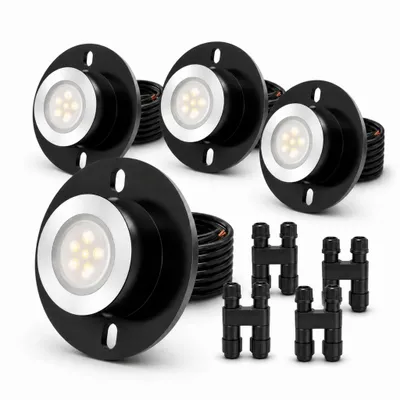 Produktbild von 4er Set LED Unterwasserleuchten, 3W 3000K Warmweiß Teichbeleuchtung, wasserfeste Gartenleuchten als Bodenstrahler für Teich, Brunnen und Wasserfall