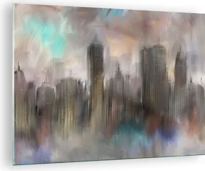 Produktbild von Bilder auf glas - Stadt Abstraktion - 70x50cm - Glasbilder - Wandbilder - Kunstdruck - zum Aufhängen bereit - Wanddekoration aus Glas - Glas Bilder - Wandbild auf Glas - Einteilig - GAA70x50-3675