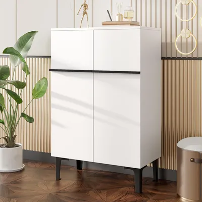 Image de OKWISH Meuble à Chaussures Moderne 2 Portes avec Étagères Réglables, Panneaux de Particules, 60x34,5x95 cm - Blanc