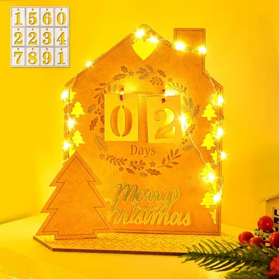 Holz-Adventskalender mit LED-Lichterkette, 24 Tage