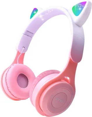 Produktbild von Over-Ear-Kopfhörer 2-in-1 mit Mikrofon für Mädchen und Jungen, Katzenohr-Kopfhörer faltbar mit begrenzter Lautstärke für Kinder ab 5