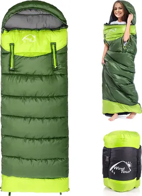 Produktbild von Outdoorový kempingový spací pytel - lehký, kompaktní, nepromokavý, teplý pro 3-4 roční období, spací pytel pro kempování, turistiku a horolezectví, zelený, pravý zip