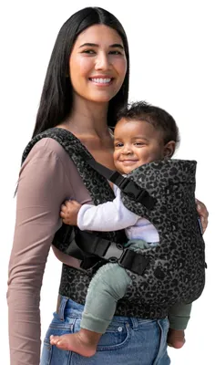 Produktbild von Babytrage Tragetuch Tragehilfe - 4 Tragepositionen - 3,6 bis 14,5 kg - Grau mit Leopardenmuster - Zum Tragen Ihres Babys auf Bauch und Rücken