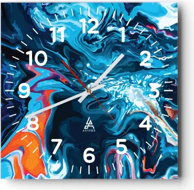 Produktbild von Wanduhr - Quadrat - Glasuhr - Abstraktion modern - 40x40cm - Schleichendes Uhrwerk - Lautlos - zum Aufhängen bereit - Dekoration Modern - Wanddekoration aus Glas - C4AC40x40-4085