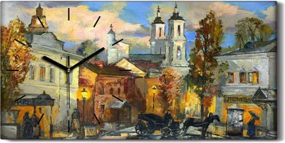 Produktbild von Dekor Leinwand Uhr Wandbilder Geräuschlos 60x30 Ölgemälde Stadt Gebäude Kunst - schwarze Hände