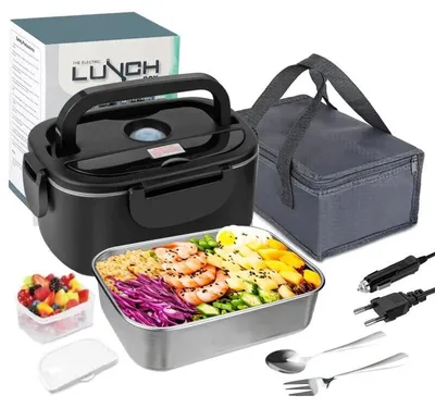 Obrázek produktu pro Elektrická ohřívací obědová krabička – přenosná krabička na jídlo (bento) – objem 1,5 litru – 60 W, 220 V – nádoba z nerezové oceli – zástrčka pro EU