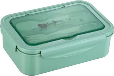 Produktbild von Lunch Box, Bento Box, Brotdose mit 3 Fächern und Besteck, Auslaufsicher Brotzeitbox Kühlschrank Spülmaschinenfest Mikrowellengeeignet, Brotdosen für Schule Arbeit Picknick Reisen(Grün)